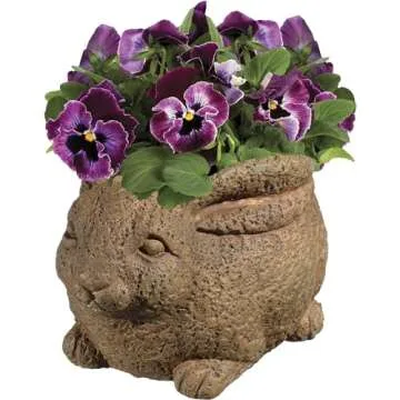 Classic Home and Garden Cement Buddies Indoor Outdoor Planter with Drainage Hole, Rabbit, Rust, Small, 6in