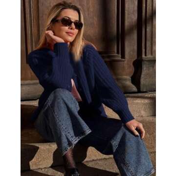 Flygo Women's Cardigan Sweater 2024 Fall Winter Chunky Long Sleeve Button Open Front Knit Solid Loose Cardigans Sweaters(Navy-S)