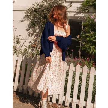 Flygo Women's Cardigan Sweater 2024 Fall Winter Chunky Long Sleeve Button Open Front Knit Solid Loose Cardigans Sweaters(Navy-S)