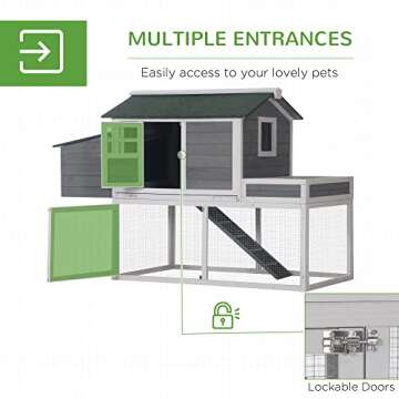 PawHut 63" Chicken Coop Wooden with Raised Garden Bed, Outdoor Chicken Cage Poultry Hen House with Nesting Box, Run, Removable Tray, Ramp, for Garden Backyard, Gray