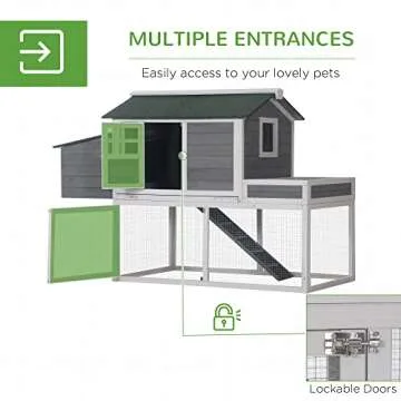 PawHut 63" Chicken Coop Wooden with Raised Garden Bed, Outdoor Chicken Cage Poultry Hen House with Nesting Box, Run, Removable Tray, Ramp, for Garden Backyard, Gray
