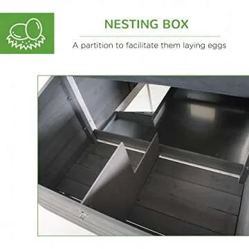 PawHut 63" Chicken Coop Wooden with Raised Garden Bed, Outdoor Chicken Cage Poultry Hen House with Nesting Box, Run, Removable Tray, Ramp, for Garden Backyard, Gray