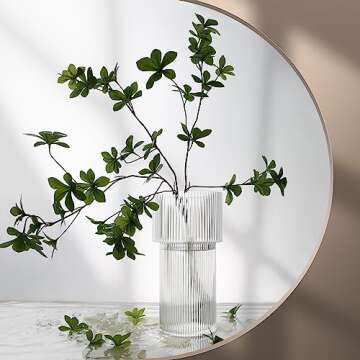 Dinyeo Modern Ribbed Large Cylinder Clear Glass Flower Vase for Centerpieces Decor (11.4" H)