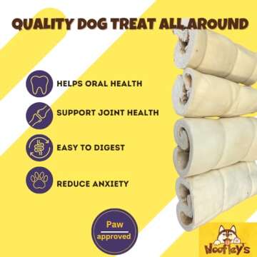 Woofley's 9-10" Buffalo Beef Cheek Roll - (5 Count)- Beef Cheek Rolls for Dogs - Long Lasting Natural Dog Chews