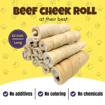 Woofley's 9-10" Buffalo Beef Cheek Roll - (5 Count)- Beef Cheek Rolls for Dogs - Long Lasting Natural Dog Chews