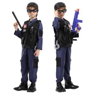 Kodvinp Police Officer Costume for Kids, SWAT Costume for Boys with Vest, Complete Halloween Costume...