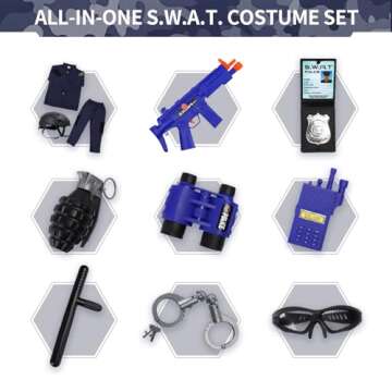 Kodvinp Police Officer Costume for Kids, SWAT Costume for Boys with Vest, Complete Halloween Costumes for Kids 3-10-12