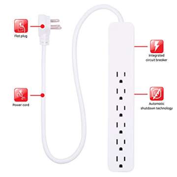 GE Pro 6-Outlet Surge Protector 2 Pack, 2 Ft Extension Cord, 620 Joules, Power Strip, Flat Plug, Int...