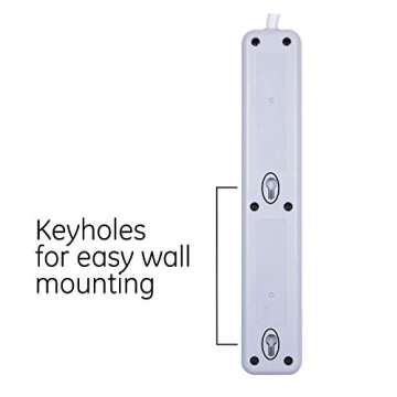 GE Pro 6-Outlet Surge Protector 2 Pack, 2 Ft Extension Cord, 620 Joules, Power Strip, Flat Plug, Integrated Circuit Breaker, Wall Mount, UL Listed, White, 46867