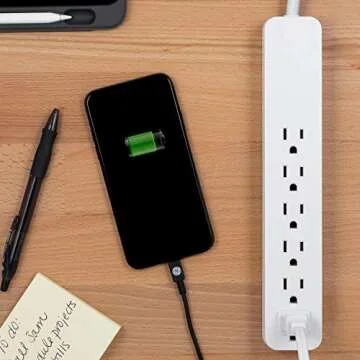 GE Pro 6-Outlet Surge Protector 2 Pack, 2 Ft Extension Cord, 620 Joules, Power Strip, Flat Plug, Integrated Circuit Breaker, Wall Mount, UL Listed, White, 46867