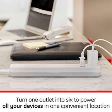 GE Pro 6-Outlet Surge Protector 2 Pack, 2 Ft Extension Cord, 620 Joules, Power Strip, Flat Plug, Integrated Circuit Breaker, Wall Mount, UL Listed, White, 46867