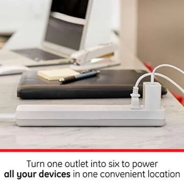 GE Pro 6-Outlet Surge Protector 2 Pack, 2 Ft Extension Cord, 620 Joules, Power Strip, Flat Plug, Integrated Circuit Breaker, Wall Mount, UL Listed, White, 46867