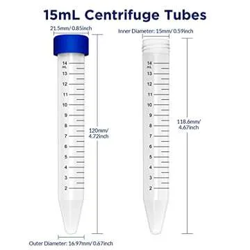 Membrane Solutions Conical Centrifuge Tubes 15mL, 50 Pack Sterile Plastic Test Tubes with Screw Caps...