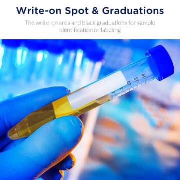 Membrane Solutions Conical Centrifuge Tubes 15mL, 50 Pack Sterile Plastic Test Tubes with Screw Caps, Polypropylene Container with Graduated and Write-on Spot, Non-Pyrogenic, DN/RNase Free