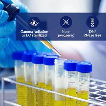 Membrane Solutions Conical Centrifuge Tubes 15mL, 50 Pack Sterile Plastic Test Tubes with Screw Caps, Polypropylene Container with Graduated and Write-on Spot, Non-Pyrogenic, DN/RNase Free