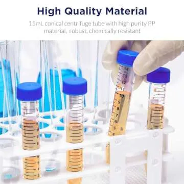 Membrane Solutions Conical Centrifuge Tubes 15mL, 50 Pack Sterile Plastic Test Tubes with Screw Caps, Polypropylene Container with Graduated and Write-on Spot, Non-Pyrogenic, DN/RNase Free