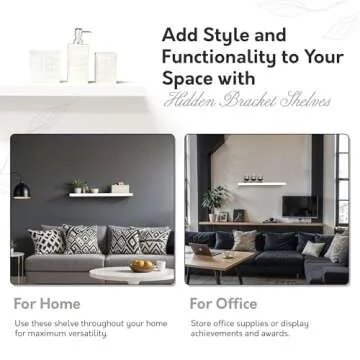 InPlace Durable Shelf with Invisible Brackets - Easy to Install & Remove, Deep Floating Shelves for Wall - MDF Wall Shelf for Living Room & Kitchen - 10.2"D x 35.4"W x 2"H, White - 0191408