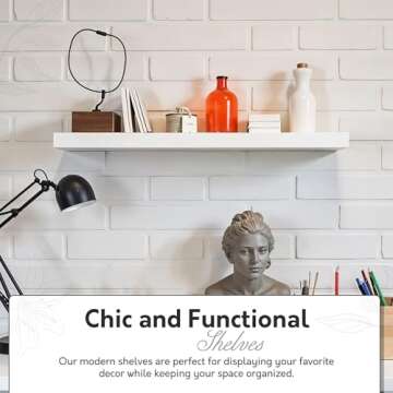 InPlace Durable Shelf with Invisible Brackets - Easy to Install & Remove, Deep Floating Shelves for Wall - MDF Wall Shelf for Living Room & Kitchen - 10.2"D x 35.4"W x 2"H, White - 0191408