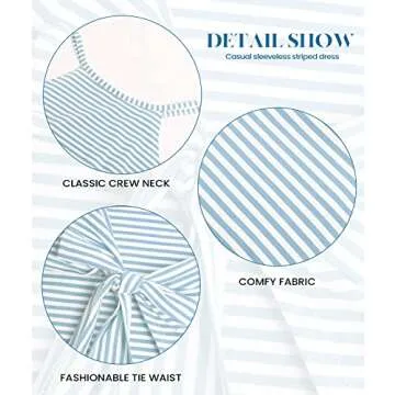 NOLLSOM Women Casual Sleeveless Striped Tank Midi Dresses Halter Neck Ruched Bodycon DressesTie Waist T Shirt Summer Dress (Medium, Striped Light Blue)