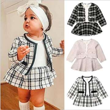 BTDECLAR Toddler Baby Girls Long Sleeve Plaid Cardigan Sweater Outwear Pullover Top Tutu Skirt Princ...