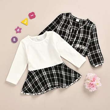 BTDECLAR Toddler Baby Girls Long Sleeve Plaid Cardigan Sweater Outwear Pullover Top Tutu Skirt Princess Party Dress Outfits