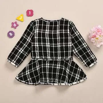 BTDECLAR Toddler Baby Girls Long Sleeve Plaid Cardigan Sweater Outwear Pullover Top Tutu Skirt Princess Party Dress Outfits
