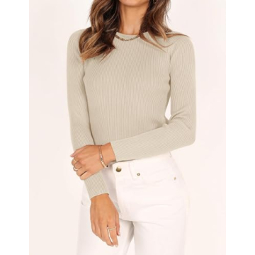ZESICA Long Sleeve Crewneck Knit Top for Women