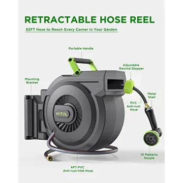 MYTOL Retractable Garden Hose Reel with 10-Pattern Nozzle
