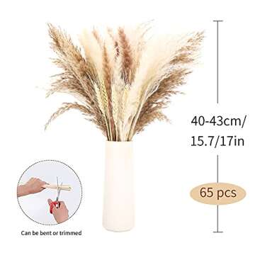 XZYFDHSY 65 Pcs Nature Dried Pampas Grass Decor Tall Pompous Grass,White Pampas Grass Vase Flower Arrangement,Pampas Grass Large,Boho Decor Pompas Floral,Dried Flower Bouquet Wedding Home Decorations