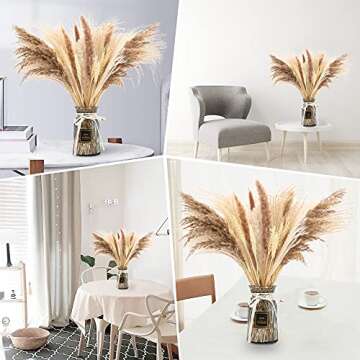 XZYFDHSY 65 Pcs Nature Dried Pampas Grass Decor Tall Pompous Grass,White Pampas Grass Vase Flower Arrangement,Pampas Grass Large,Boho Decor Pompas Floral,Dried Flower Bouquet Wedding Home Decorations