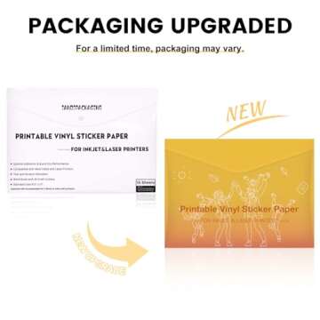 JANDJPACKAGING Printable Vinyl Sticker Paper - Waterproof Printable Vinyl for Laser & Inkjet Printer...