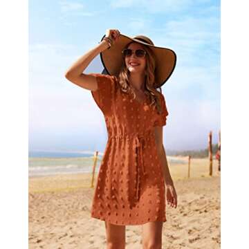 Ekouaer Women's Cover Up Swiss Dots Beachwear Coverups 2024 Fashion Tunic Dress