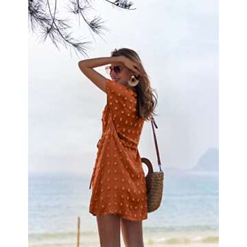 Ekouaer Women's Cover Up Swiss Dots Beachwear Coverups 2024 Fashion Tunic Dress