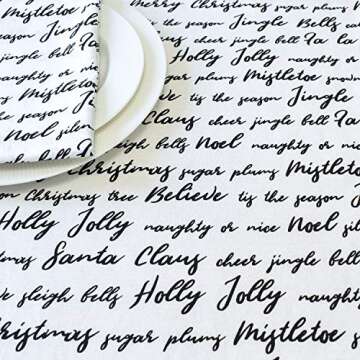Christmas Table Napkins with Jingle Bells, Mistletoe, FA La La (Off-White, 20x20 inch, Pack of 6 Cloth Napkins)
