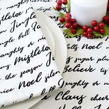 Christmas Table Napkins with Jingle Bells, Mistletoe, FA La La (Off-White, 20x20 inch, Pack of 6 Cloth Napkins)