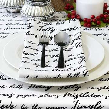 Christmas Table Napkins with Jingle Bells, Mistletoe, FA La La (Off-White, 20x20 inch, Pack of 6 Cloth Napkins)
