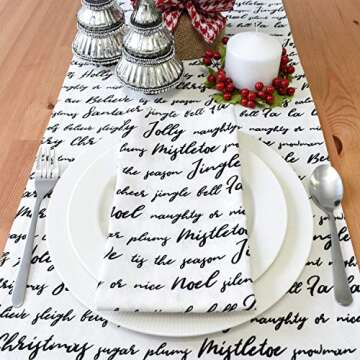 Christmas Table Napkins with Jingle Bells, Mistletoe, FA La La (Off-White, 20x20 inch, Pack of 6 Cloth Napkins)