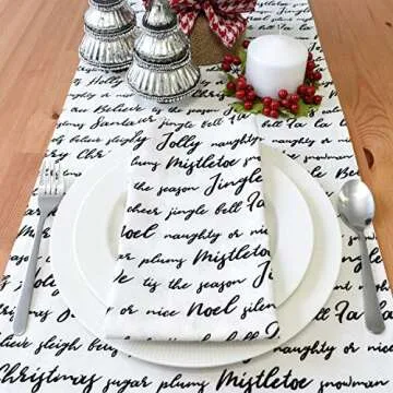 Christmas Table Napkins with Jingle Bells, Mistletoe, FA La La (Off-White, 20x20 inch, Pack of 6 Cloth Napkins)