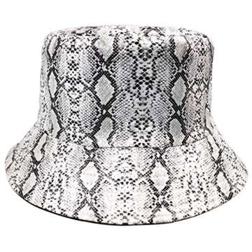 Joylife Snakeskin Print Bucket Hat Trendy PU Fisherman Hats Unisex Reversible Packable Cap