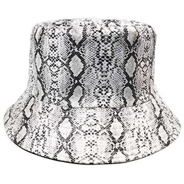 Joylife Snakeskin Print Bucket Hat Trendy PU Fisherman Hats Unisex Reversible Packable Cap