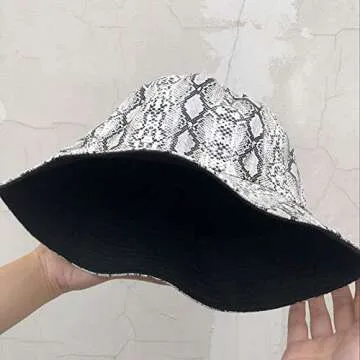 Joylife Snakeskin Print Bucket Hat Trendy PU Fisherman Hats Unisex Reversible Packable Cap