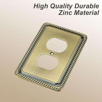 Henne Bery Rope Edge Decorative Wall Plate Switch Plate Outlet Cover (Single Duplex, 2 Pack, Antique...