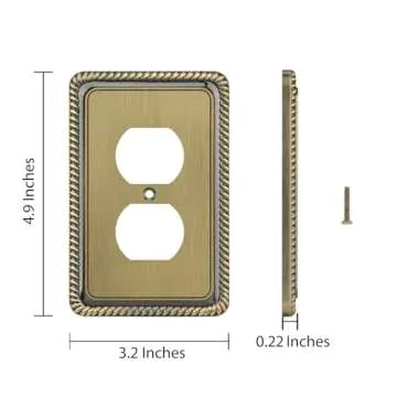 Henne Bery Rope Edge Decorative Wall Plate Switch Plate Outlet Cover (Single Duplex, 2 Pack, Antique Brass)