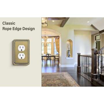 Henne Bery Rope Edge Decorative Wall Plate Switch Plate Outlet Cover (Single Duplex, 2 Pack, Antique Brass)