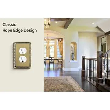 Henne Bery Rope Edge Decorative Wall Plate Switch Plate Outlet Cover (Single Duplex, 2 Pack, Antique Brass)