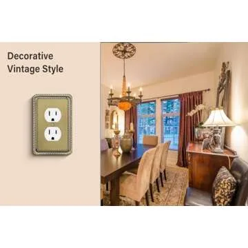Henne Bery Rope Edge Decorative Wall Plate Switch Plate Outlet Cover (Single Duplex, 2 Pack, Antique Brass)