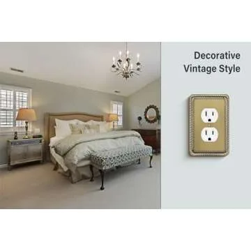 Henne Bery Rope Edge Decorative Wall Plate Switch Plate Outlet Cover (Single Duplex, 2 Pack, Antique Brass)