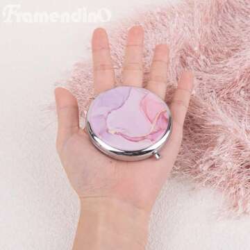 Framendino, Pocket Mirror Portable Travel Makeup Folding Handheld Double-Sided Marbling for Women