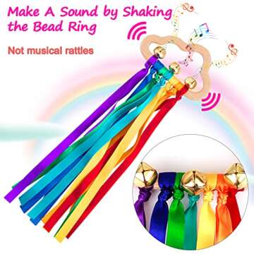 Baby Sensory Wooden Rattle Toys - 2PCS Rainbow Ribbon Ring Toys Natural Wood Rattle Molar Wood Circl...