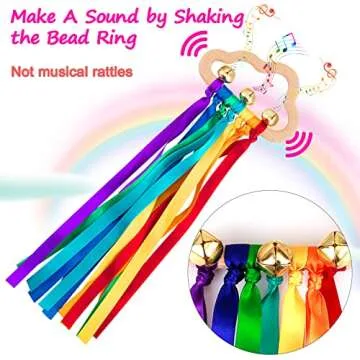 Baby Sensory Wooden Rattle Toys - 2PCS Rainbow Ribbon Ring Toys Natural Wood Rattle Molar Wood Circl...